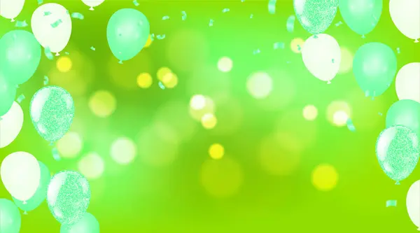 緑の風船でベクトル幸せな誕生日カード パーティー招待状 — ストックベクタ