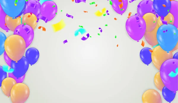 Soyut Arkaplanda Işık Efektli Balonlar Olan Mutlu Yıllar Kartı — Stok Vektör