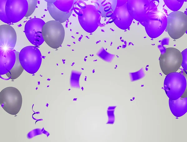 Balões Ilustração Vetorial Confetti Fitas Modelo Fundo Celebração Com —  Vetores de Stock