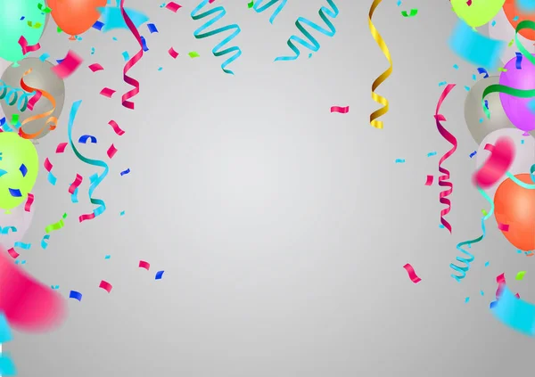 Balões Ilustração Vetorial Confetti Fitas Modelo Fundo Celebração Com — Vetor de Stock