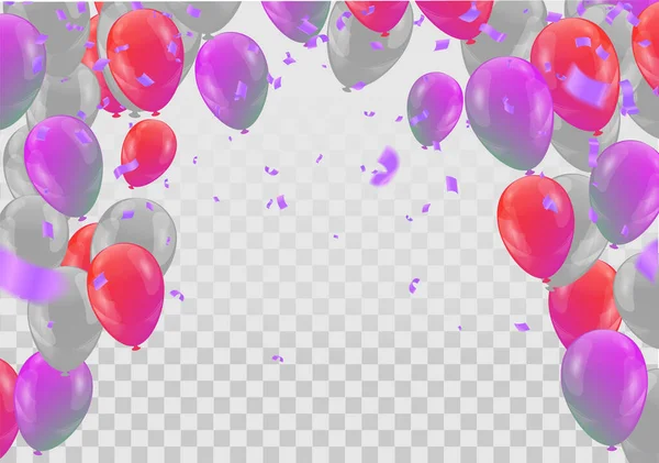 Ballonnen Vectorillustratie Confetti Linten Viering Achtergrond Sjabloon Met — Stockvector