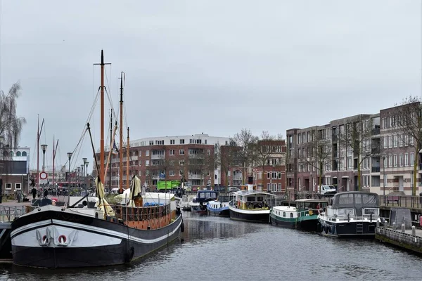 Hafenpanorama Amersfoort Mit Booten Und Gebäuden — Stockfoto