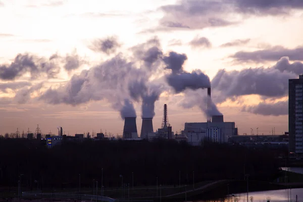 view of the chimneys of a power plant