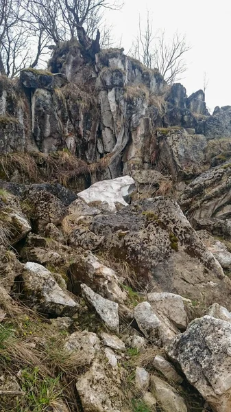 Piedra blanca sobre rocas marrones — Foto de Stock