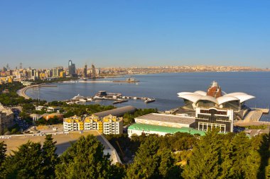 View from the observation deck in the Nagorny Park to the Caspian Sea and new Baku, azerbaijan