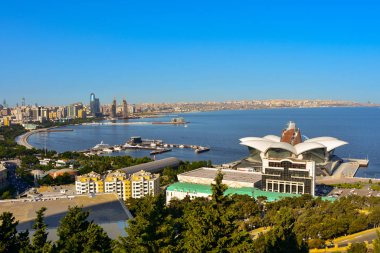 View from the observation deck in the Nagorny Park to the Caspian Sea and new Baku, azerbaijan