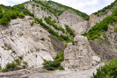 Mountain river on the way to the ancient center of handicraft production of copper utensils Lahich, Azerbaijan