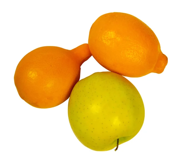 Pomme Verte Citron Jaune Isolés Sur Fond Blanc — Photo