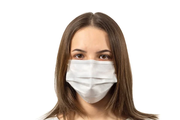 Dívky Lékařských Maskách Chránící Před Epidemií Koronaviru Izolovaného Bílém Pozadí — Stock fotografie