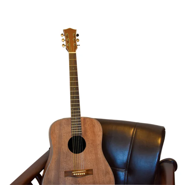 Creative Learn Play Guitar Quarantine Acoustic Guitar Armchair Isolated White — Stock Photo, Image