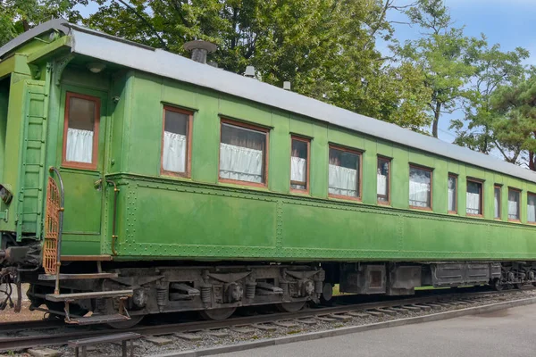 Old train, railway green passenger car