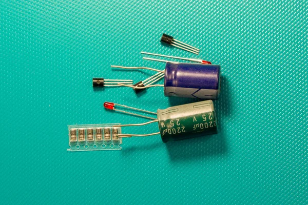 Vista Superior Componente Electrónico Como Transistor Condensador Led Resistencia — Foto de Stock