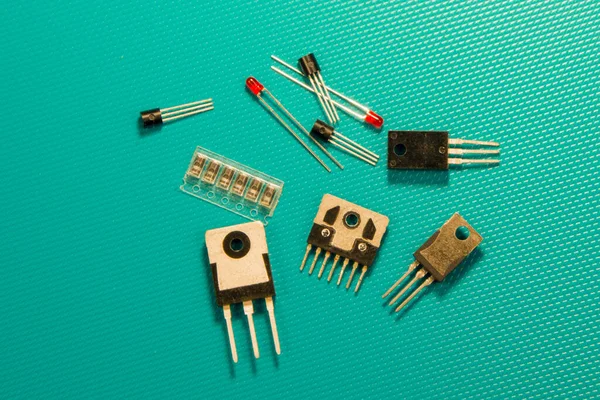 Vista Superior Componente Electrónico Como Transistor Condensador Led Microchip Resistencia — Foto de Stock