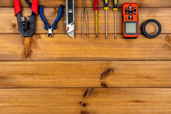 Set Hand Repair Tools Wooden Background Copy Space Yourself Diy — Stock Photo, Image