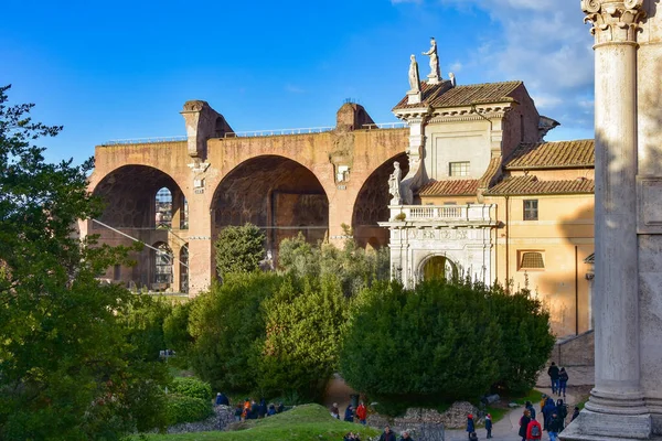 Roma Itália Janeiro 2019 Ruínas Fórum Romano Com Basílica Magêncio — Fotografia de Stock