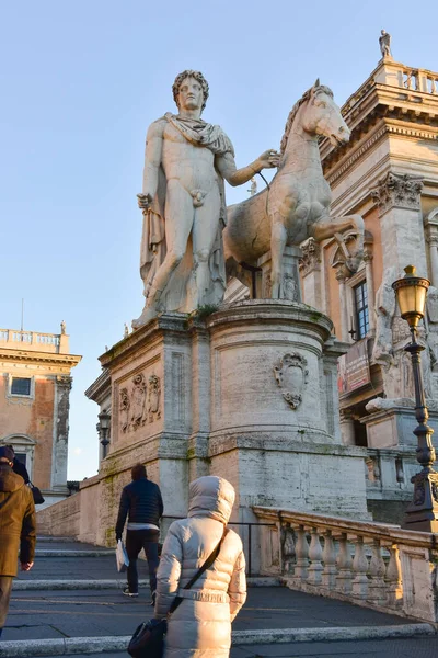 Roma Italia Enero 2019 Estatuas Mármol Dioscuros Castor Pollux Capitolio — Foto de Stock