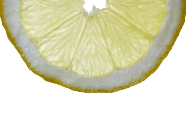 Μακρο Φωτογραφία Φρέσκιας Φέτας Βιολογικού Λεμονιού Citrus Που Απομονώνεται Λευκό — Φωτογραφία Αρχείου