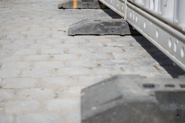 Aus Nächster Nähe Einem Kunststoffschutzzaun Auf Einer Baustelle Stadtgebiet Konzept — Stockfoto