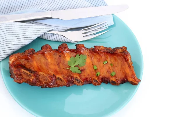 Grilled BBQ pork ribs on plate — Stock Photo, Image