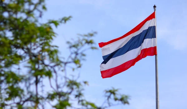 Ondeando la bandera tailandesa de Tailandia sobre fondo natural . — Foto de Stock