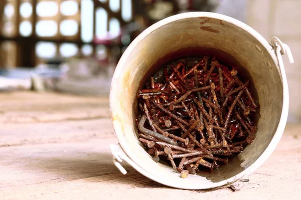 Old nails in Tin can — Stock Photo, Image
