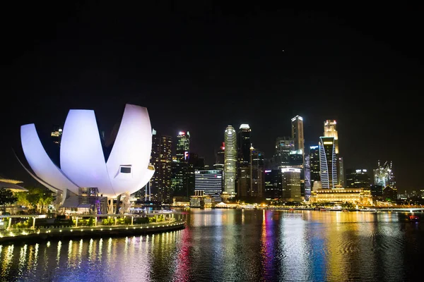 Singapurské Panorama Osvětlené Noci — Stock fotografie