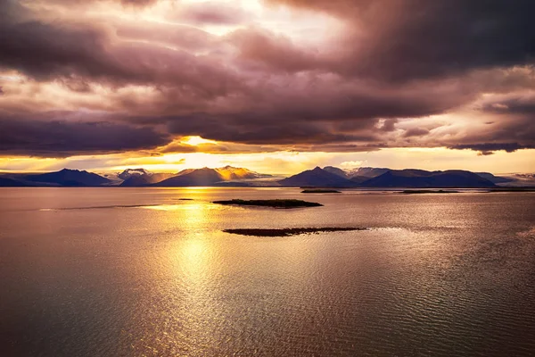 Icelandic sunset with glacier mountain