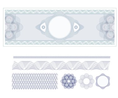 Vector Ticket Template, complex vector patterns that are used in currency and diplomas.  