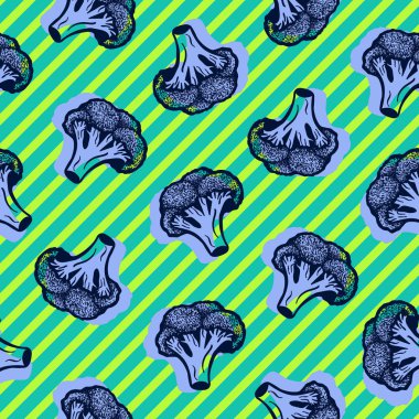 Şekillendirilmiş neon brokoli ile tekrar eden doku. Soyut dikişsiz desen.