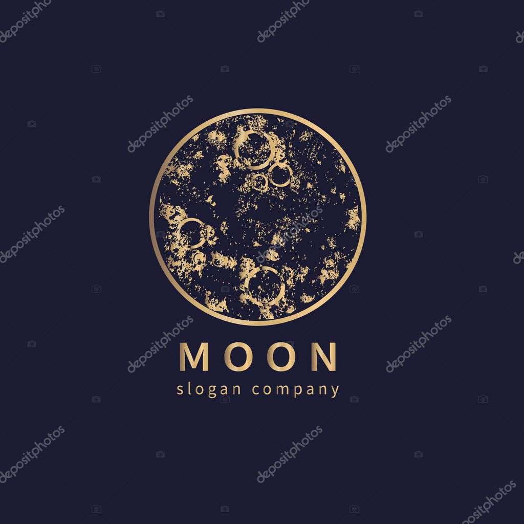 Logo with decoral gold moon. Abstract emblem, design concept, logotype element for template.