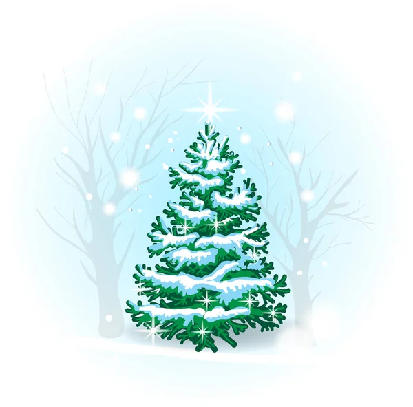 Weihnachtsbaum mit Schnee bedeckt — Stockvektor