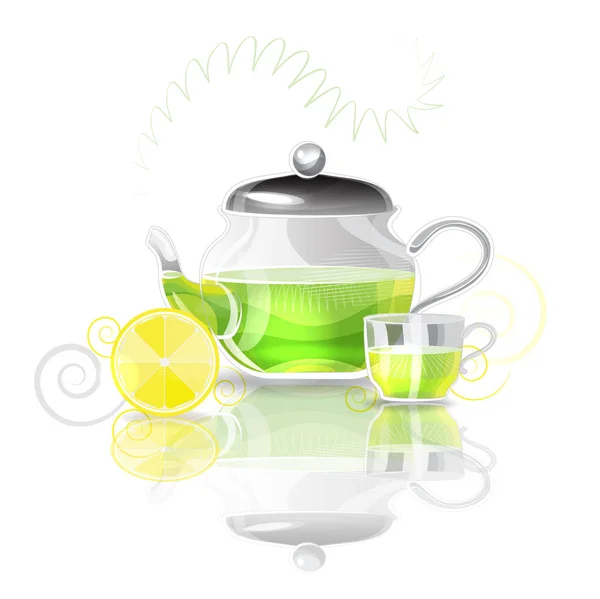 Tea pot and a cup of green tea Stock Vector