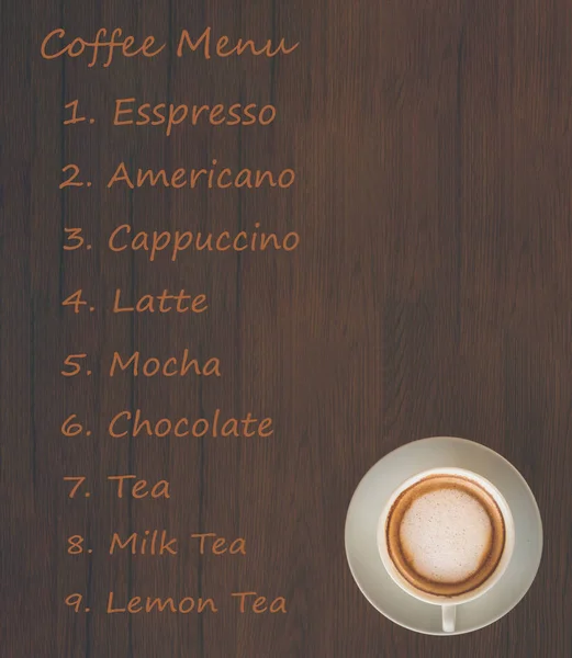 Seznam nabídek s šálek kávy — Stock fotografie