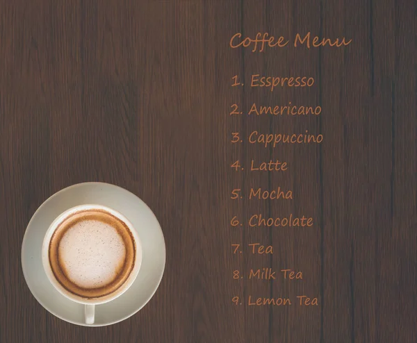 Lista menu z filiżanki kawy — Zdjęcie stockowe
