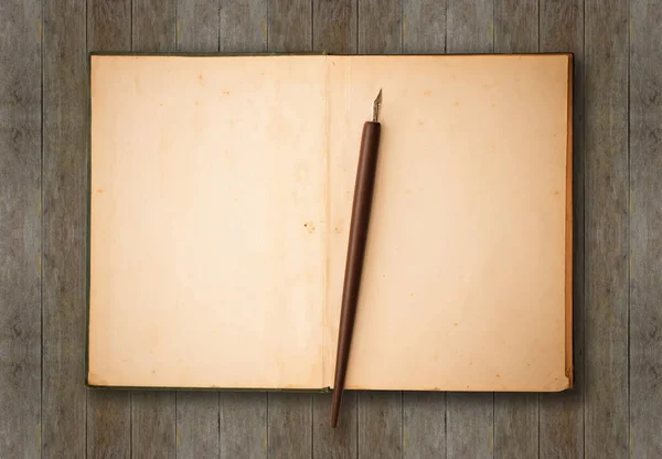 Старая книга с ручкой — стоковое фото