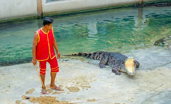 O caçador de crocodilos mostrando jogar — Fotografia de Stock