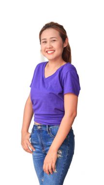 Gömlek gülümseyen genç Asyalı kız 