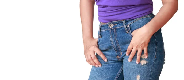 Beautiful body woman with  Purple T-shirt — Stock Photo, Image