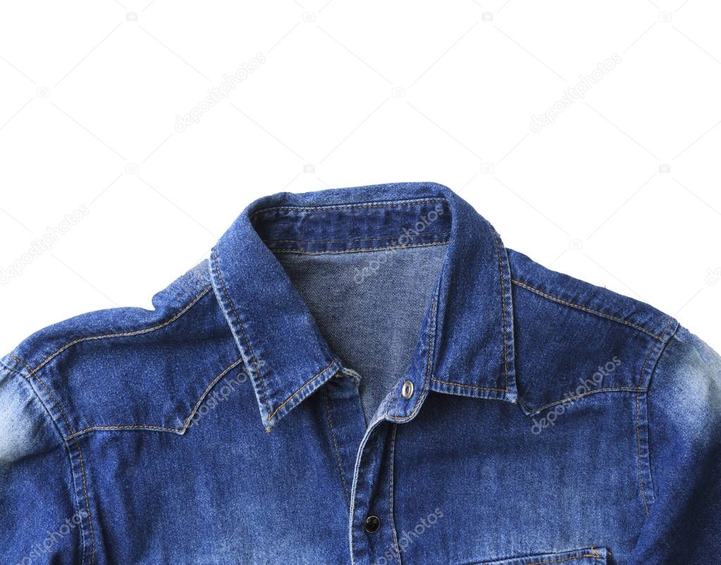 Close up blue denim shirt jeans 