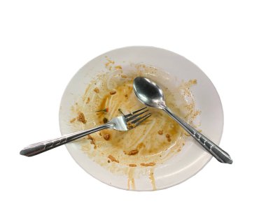 Çatal ve kaşıkla kirli boş tabak.