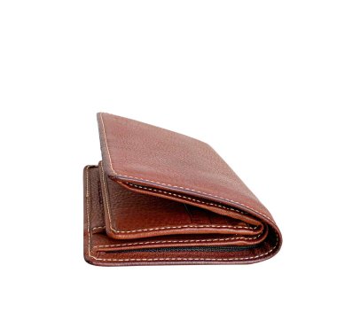 Beyaz tenli kahverengi deri cüzdan.