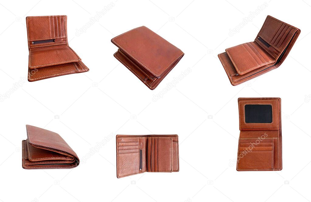 brown leather wallet isolated on white