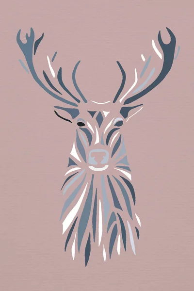 Pastel mavi siluet yüzü pembe bir arka plan üzerinde geyik. — Stok fotoğraf