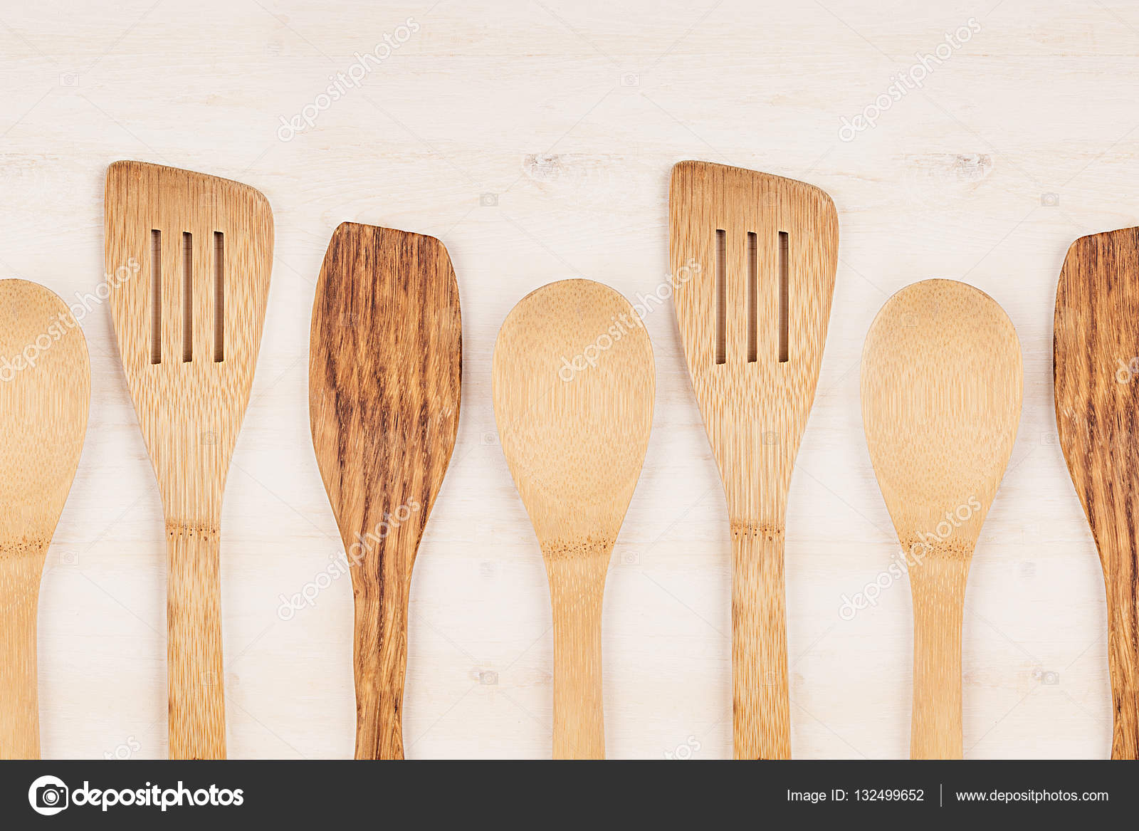 Download Design Concept Of Mockup Of Empty Wood Beige Spoons On White Wood Background Stock Photo Image By C Alinayudina 132499652