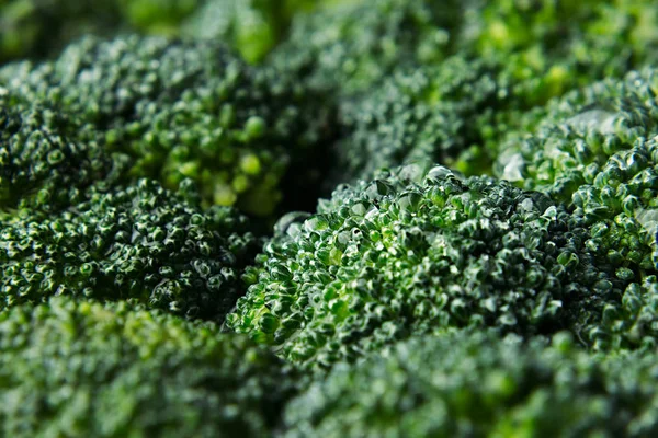 Brócolis verde fresco molhado com gotas de água close-up como fundo . — Fotografia de Stock