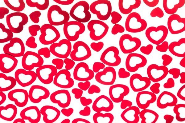 발렌타인의 날 장식 패턴 빨간 색종이 조각 흰색 배경에 고립 된 마음. — 스톡 사진