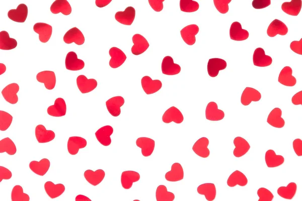 Ημέρα του Αγίου Βαλεντίνου διακοσμητικό μοτίβο κόκκινες καρδιές κομφετί που απομονώνονται σε λευκό φόντο. — Φωτογραφία Αρχείου