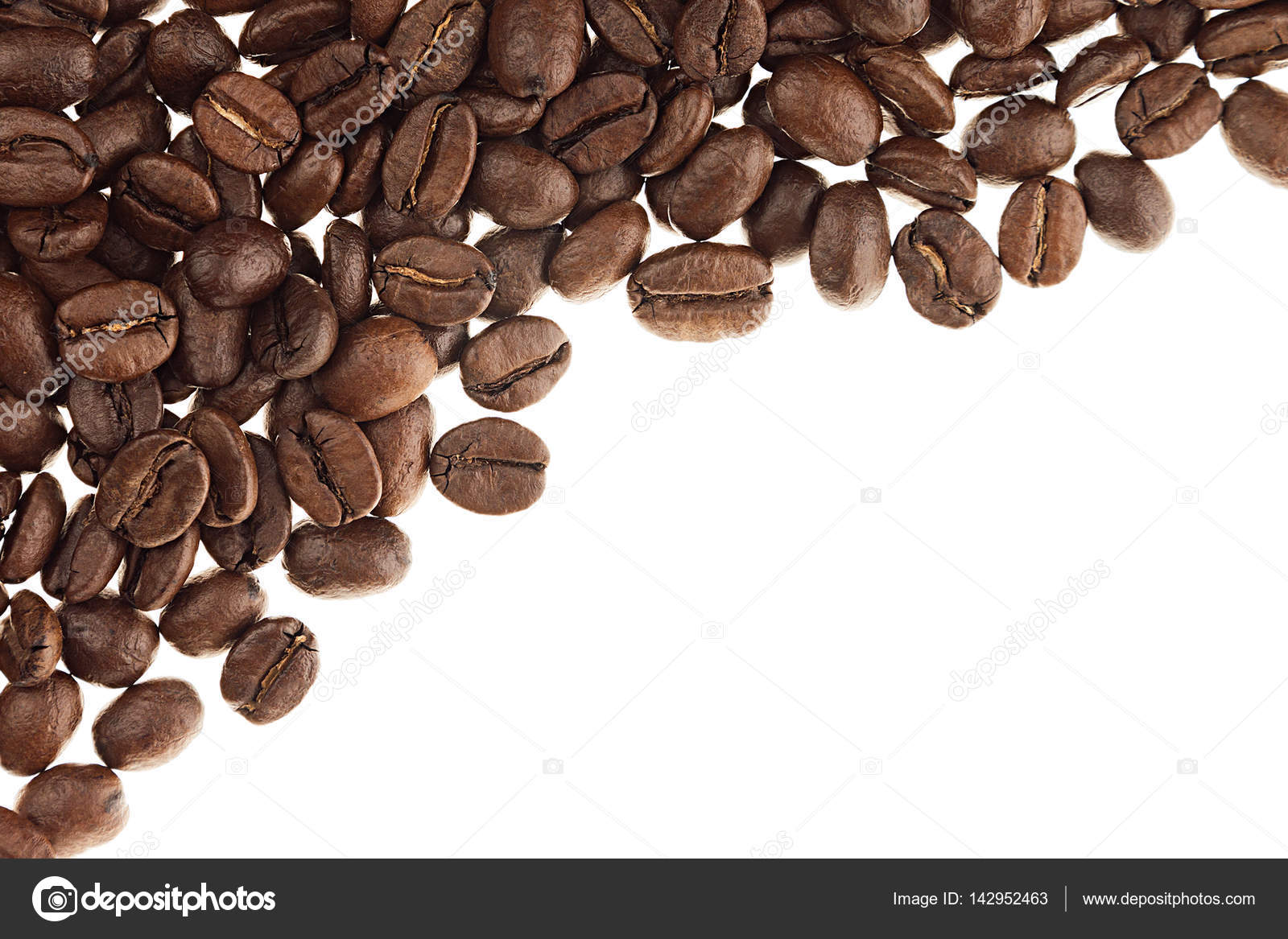 Heap Roasted Coffee Beans As Decorative Border With Copy Space Isolated On White Background Heap Roasted Coffee Beans As Decorative Border With Copy Space Isolated On White Background