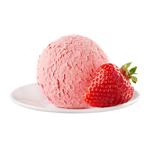 Kopeček zmrzliny růžové s jahodou na desce izolovaných na bílém pozadí. — Stock fotografie