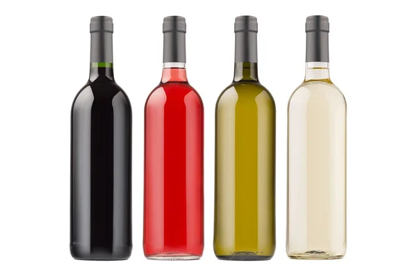 Botellas Vino Colección Diferentes Colores Aislados Sobre Fondo Blanco Maqueta —  Fotos de Stock